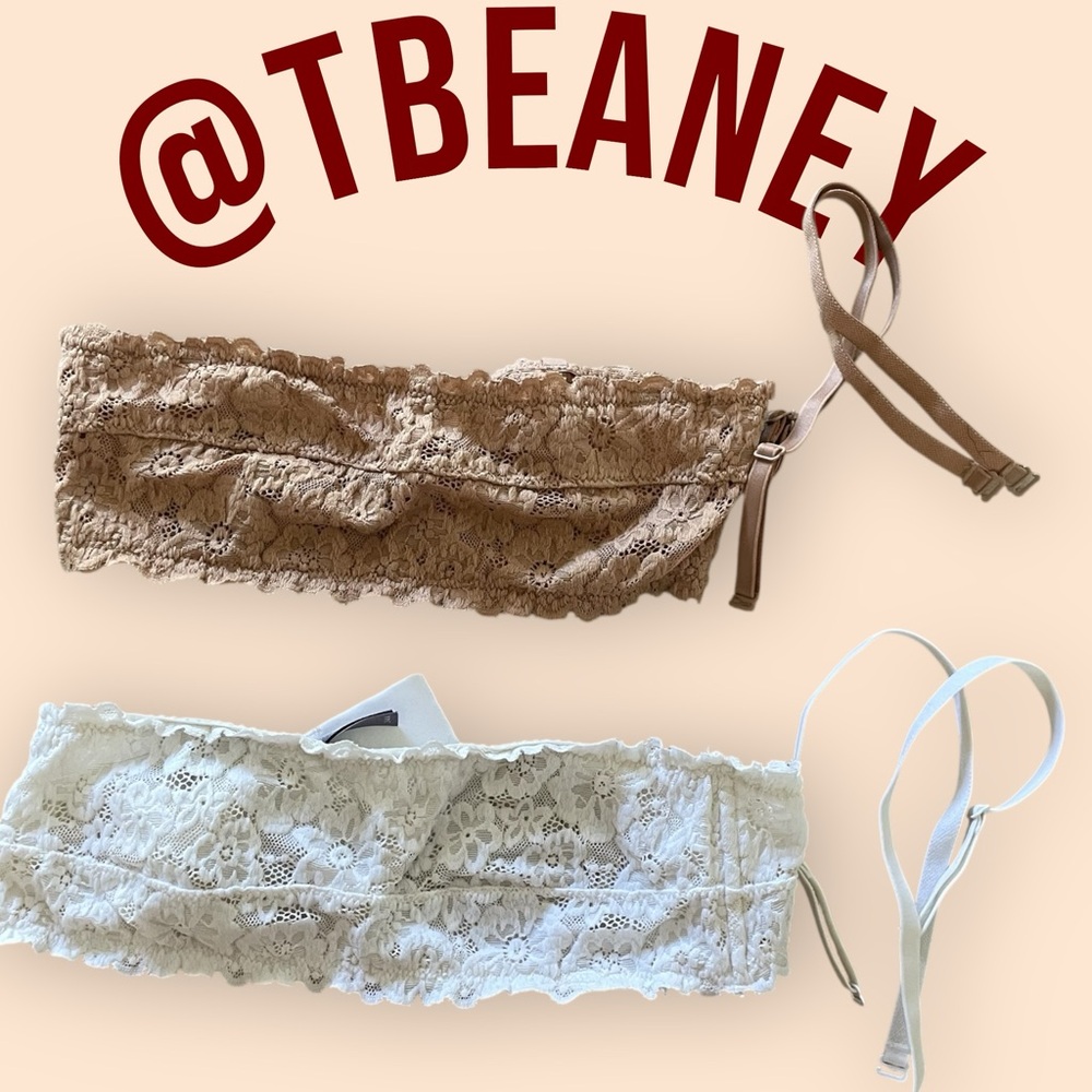 Aerie Lace Bandeau Bundle - Tan and White